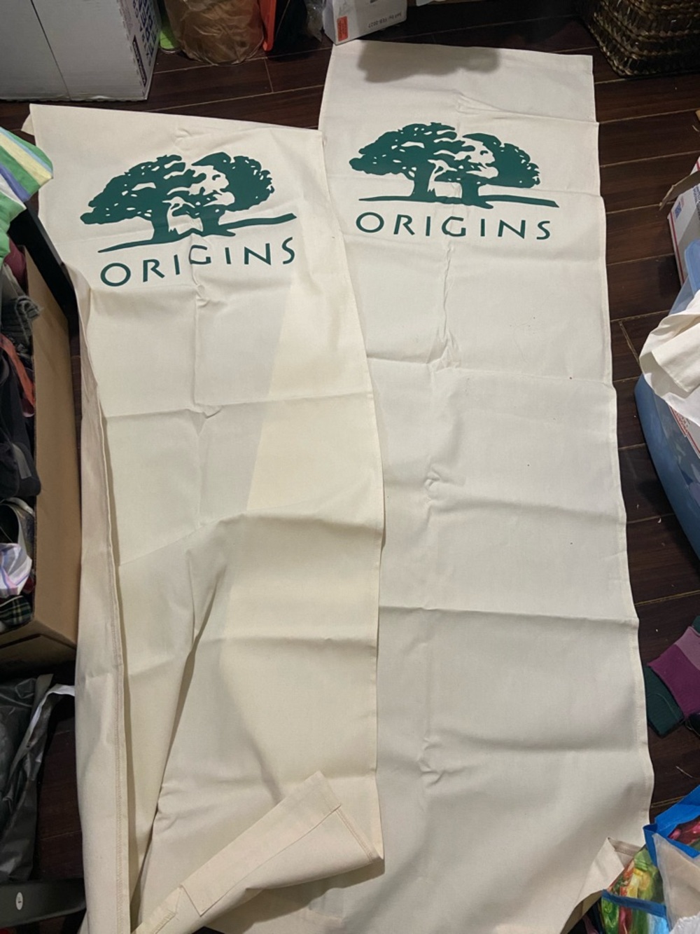 Origins Canvas  Door Curtain  with Green Logo 2 Pairs 24 X 73”H